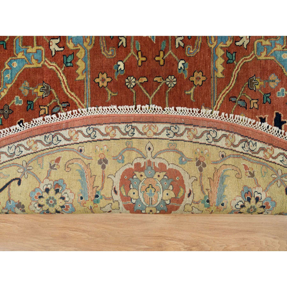 Rust Red Fine Heris Re-Creation Wool Hand Knotted Round Oriental Rug 10'x10'