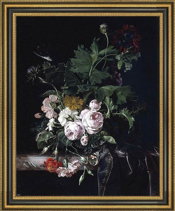 Willem Van Aelst Flower StillLife Framed Premium Canvas Print, 16"x20"