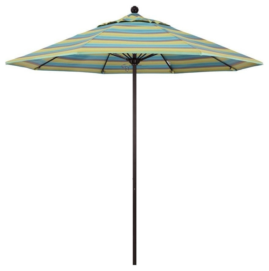 9' Venture Series Patio Umbrella With Sunbrella 2A Astoria Lagoon Fabric, Bronze