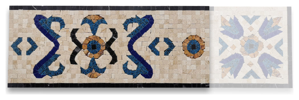 Royal Sapphire 7.1x17.3 Marble Mosaic Border Listello Tile Polished, 1 piece