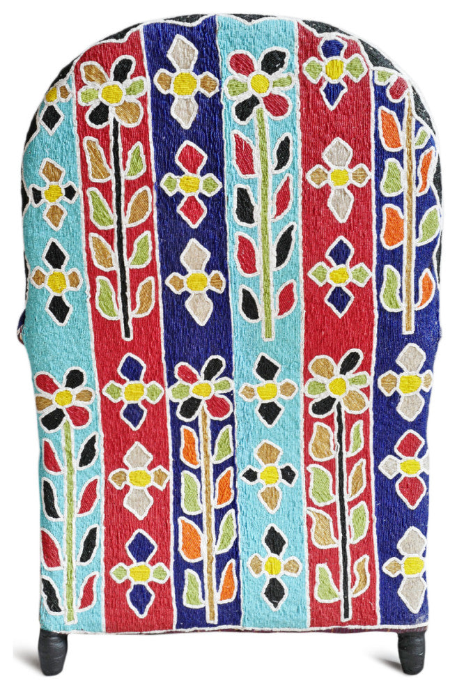 Floral Striped Yoruba Beaded Chair