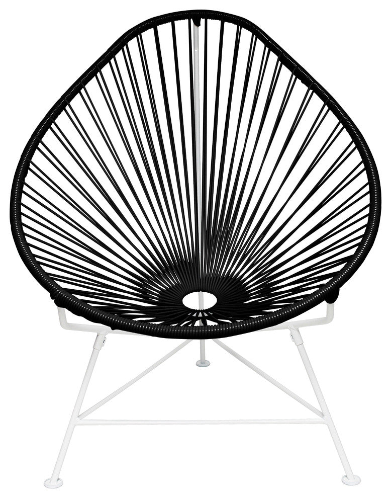 Acapulco Indoor/Outdoor Handmade Lounge Chair, Black Weave, White Frame