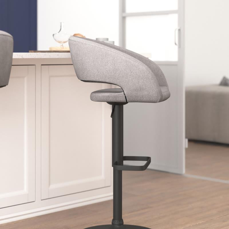 Erik Contemporary Vinyl Adjustable Height Barstool with Rounded Mid-Back, Gray F