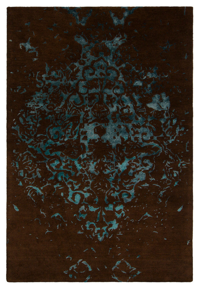 Veleno Contemporary Area Rug, Brown and Teal, 9'x13'