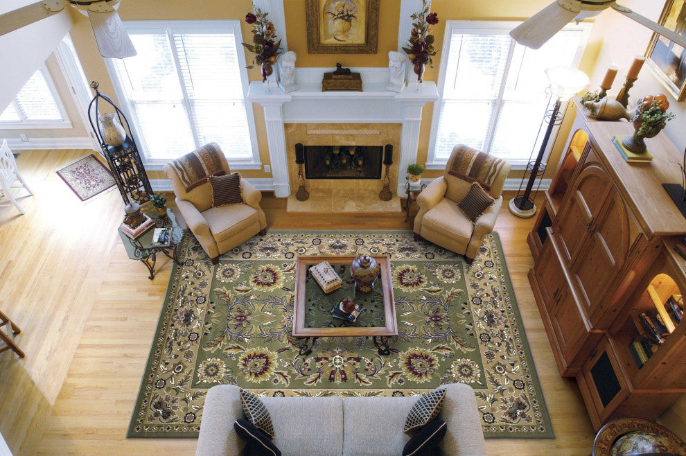 HomeRoots 5' x 8' Green or Taupe Floral Bordered Area Rug