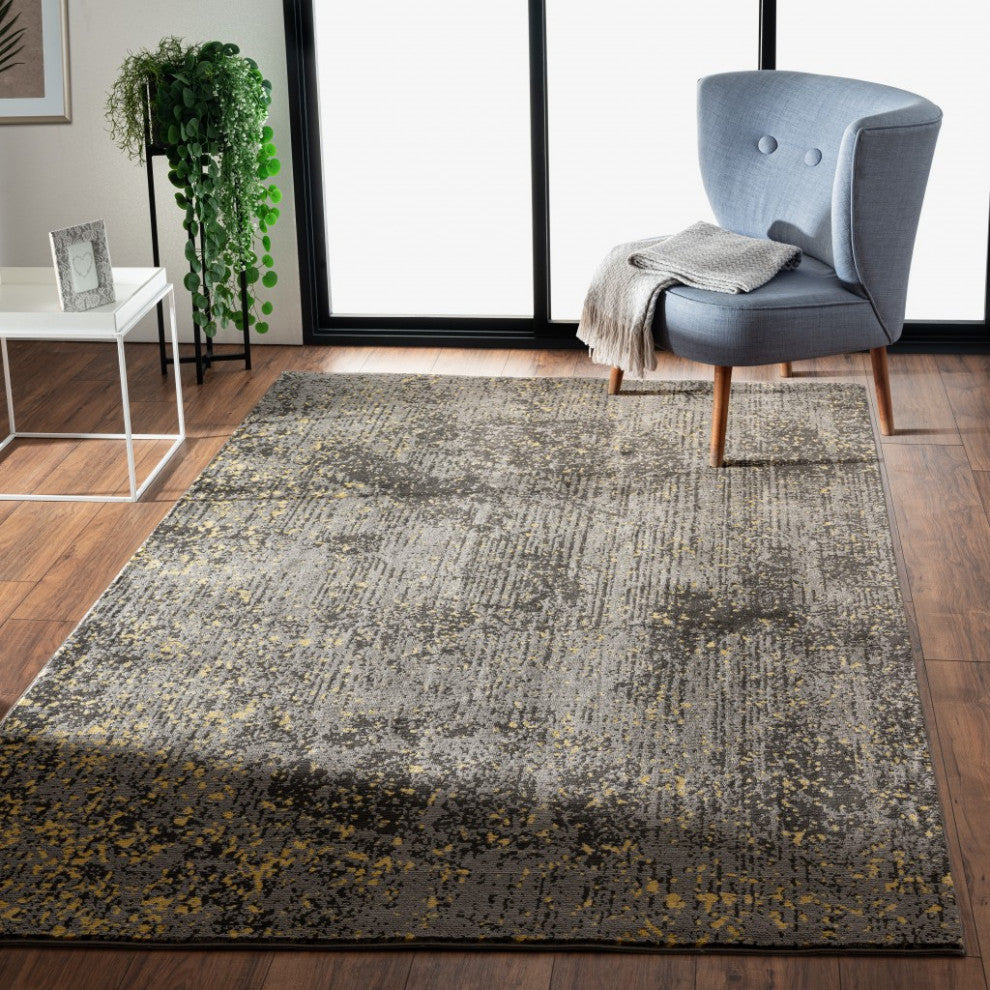 8??x 10??Gray and Yellow Abstract Sprinkle Area Rug