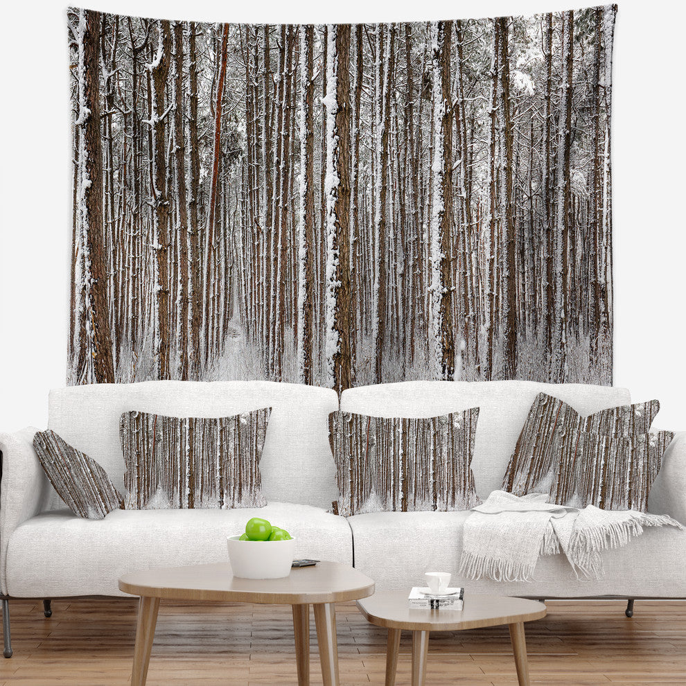 Dense Pine Forest in Winter Landscape Wall Tapestry, 80"x68"