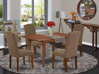 5Pc Rectangle 48/60" Kitchen Table, 12 In Butterfly Leaf, 4 Chair, Dark Coffee