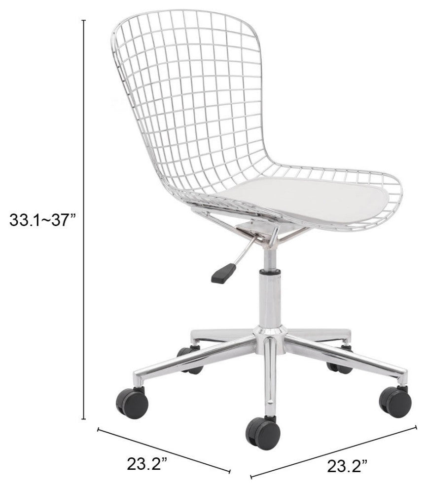 Chrome Wire Grid White Cushion Desk Chair