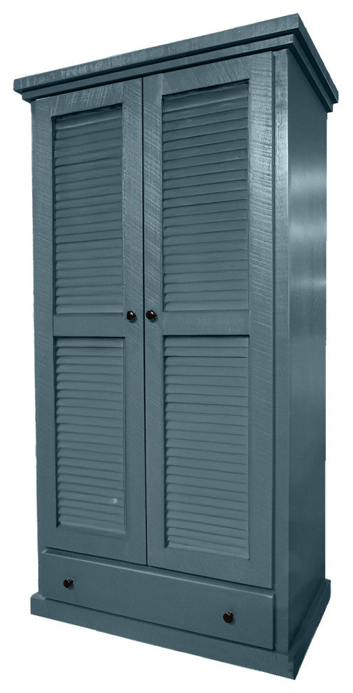 Farmhouse Extra Wide Solid Wood Wardrobe With Shutter Doors, Smokey Blue