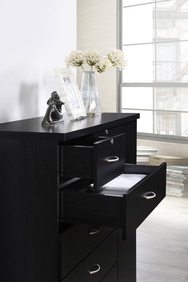 Hodedah 7 Drawer Chest with Locks on 2 Drawers and 1 Door in Black Wood
