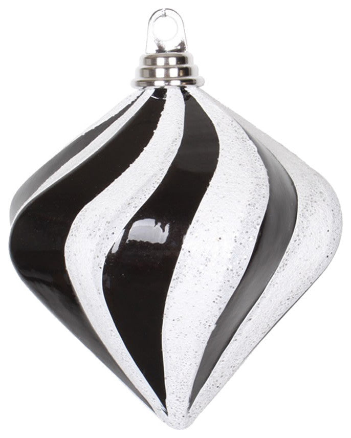Candy Glitter Swirl Diamond Ornament, 6", Black, White