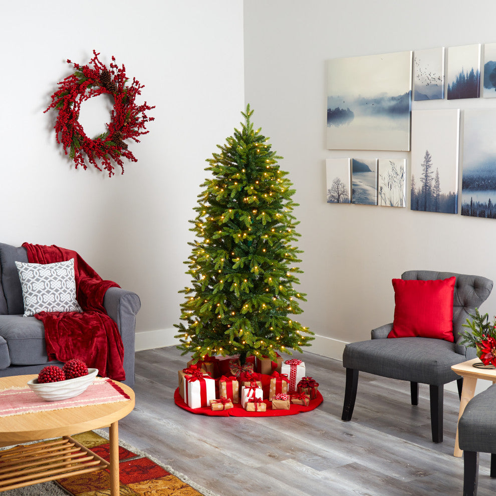 6' Belgium Fir Natural Look Artificial Christmas Tree With 300 Clear LED Lights