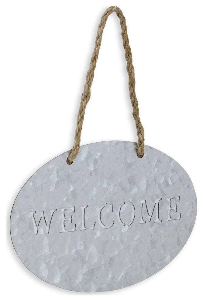 Galvanized Metal Oval "Welcome" Sign