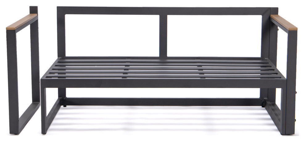 LeisureMod Chelsea Modern Black 3 Piece Outdoor Aluminum Sectional Set for Patio, Light Gray