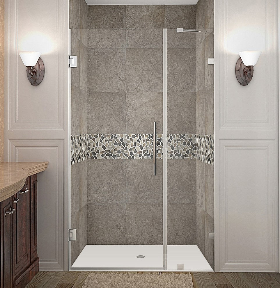 Aston Nautis 42"x72" Completely Frameless Hinged Shower Door, Stainless Steel