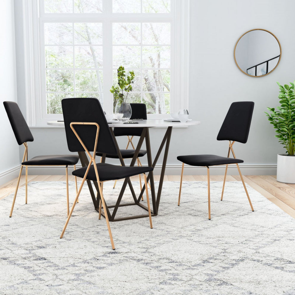 Dining Chair, Set of 2, Steel Metal, Fabric, Black, Gold, Kitchen Cafe Bistro