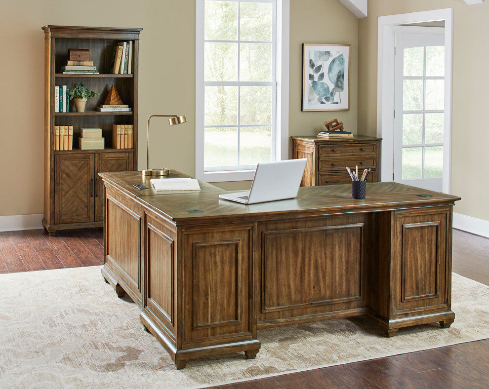 Traditional Wood L-Desk and Return Writing Table and Return Office Brown