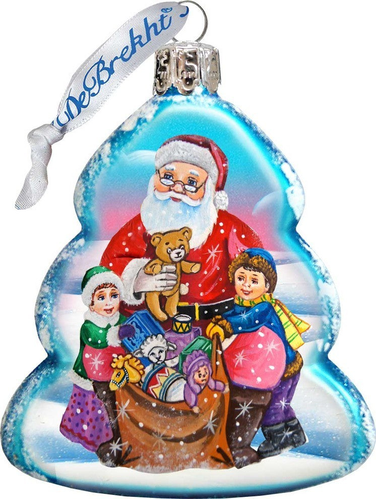 Keepsake Gift Giving Santa Scenic Glass Ornament