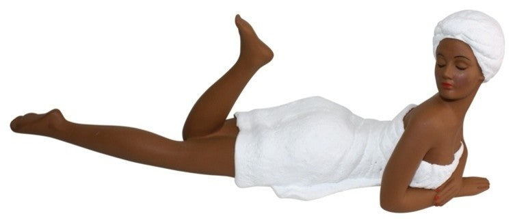 African American Spa Woman Reclining Figurine Statue, Beauty Salon Black