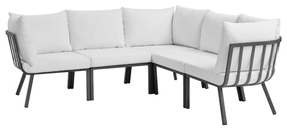 Riverside 5 Piece Outdoor Patio Aluminum Sectional - Gray White