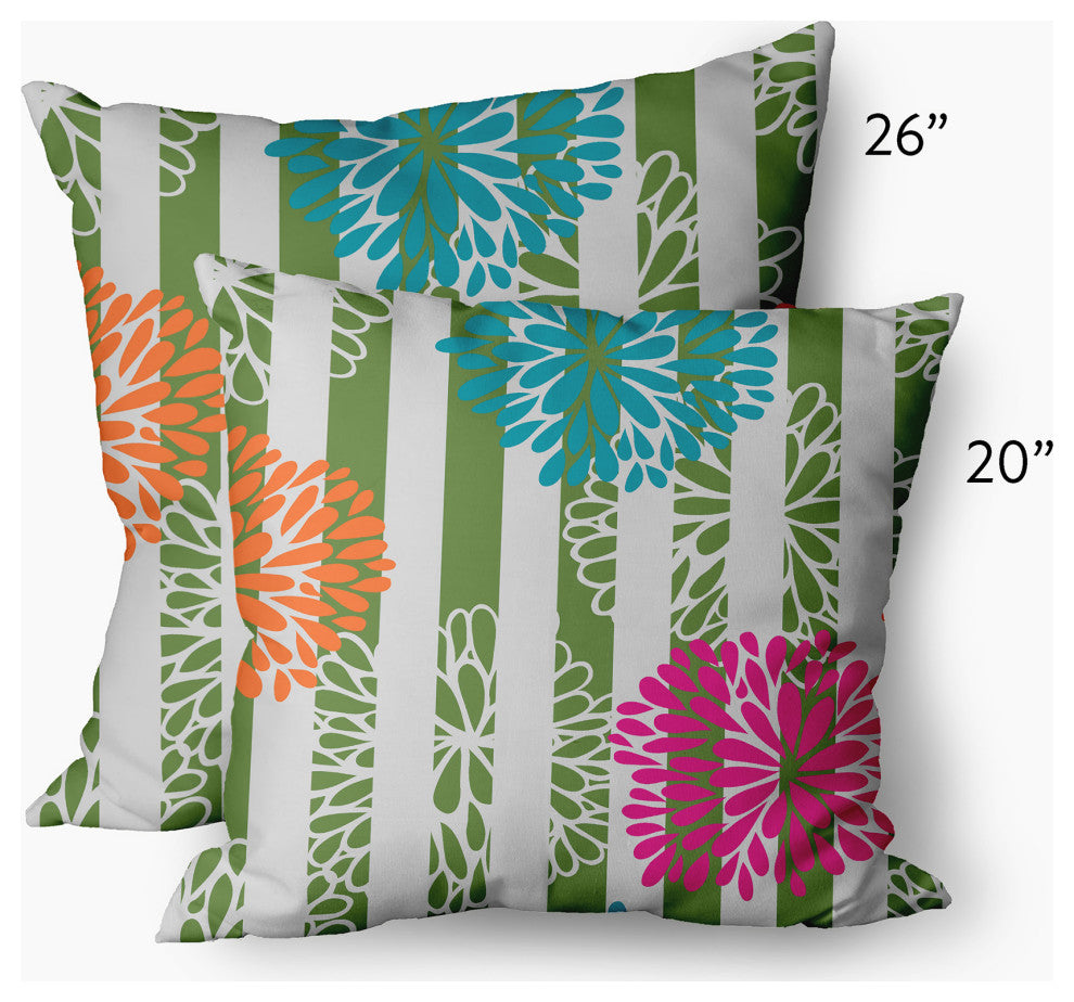 Flower Bursts Decorative Throw Pillow, Green, 20"x20"