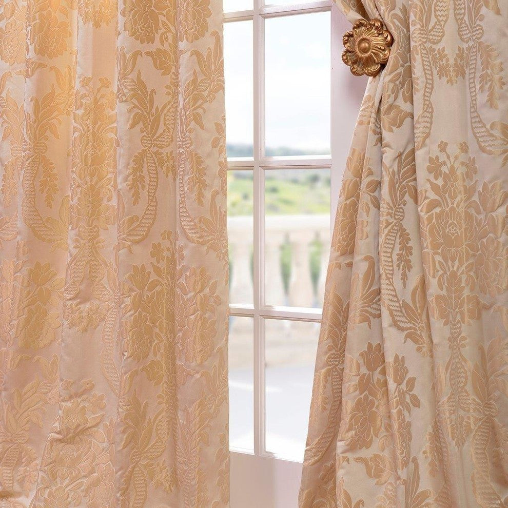 Magdelena Champagne FauxSilk Jacquard Curtain Single Panel, 50"x84"
