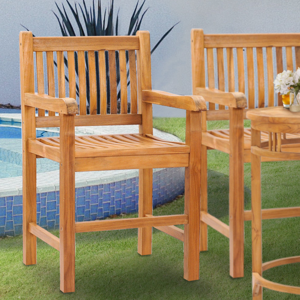 Teak Wood Elzas Counter Stool With Arms