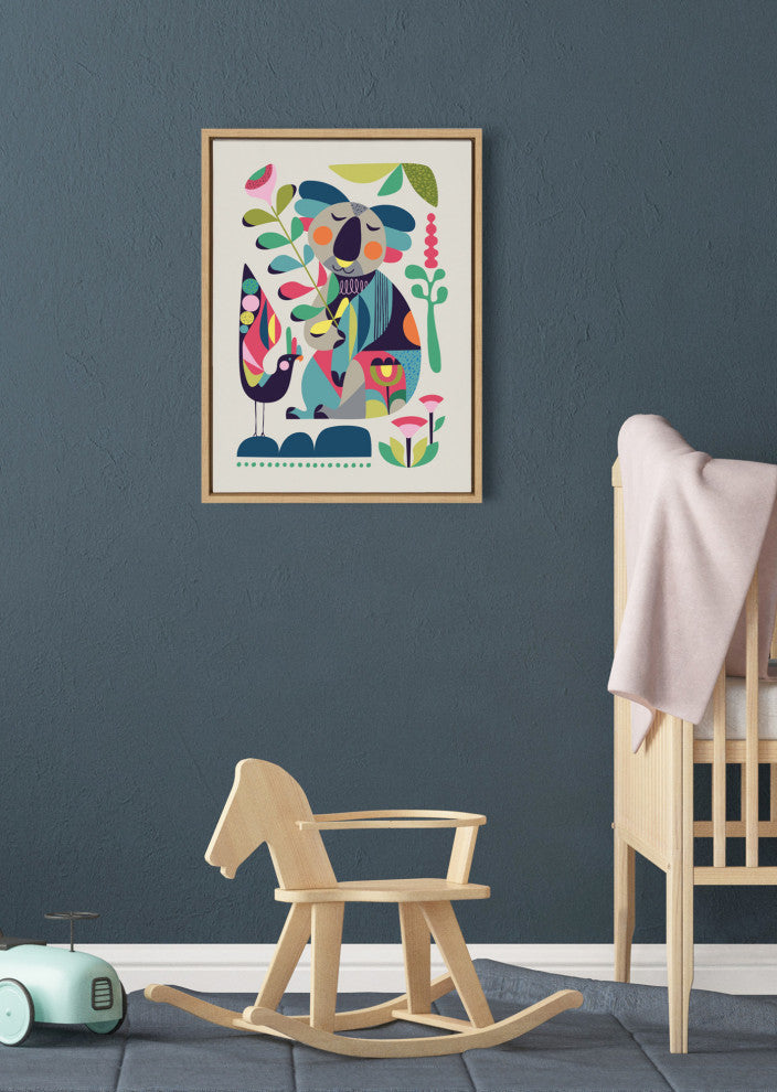 Sylvie Mid Century Modern Koala Framed Canvas by Rachel Lee, Natural 18x24