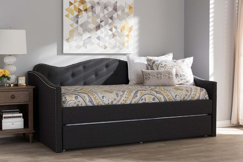 Helena Fabric Daybed With Trundle, Dark Gray