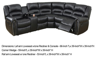 Benzara BM166729 Leather Upholstered Reclining Sectional With Console, Black