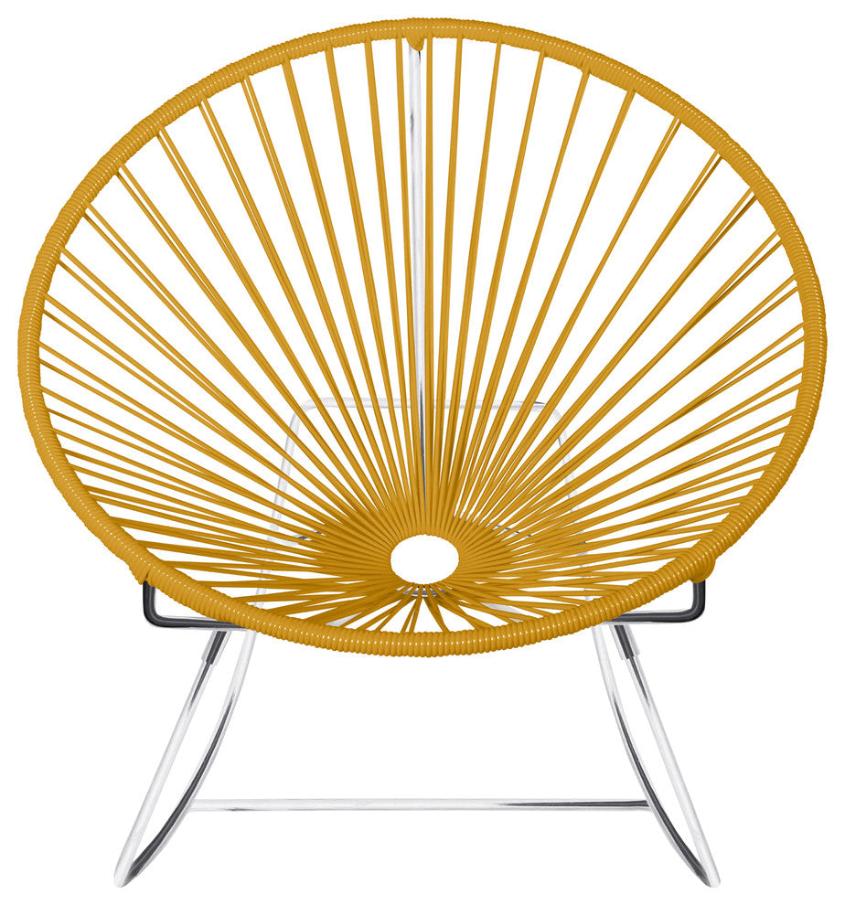 Innit Indoor/Outdoor Handmade Rocker, Gold Weave, Chrome Frame
