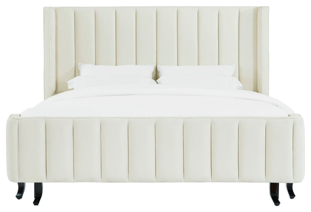Waverly Cream Velvet Bed in Queen - Cream