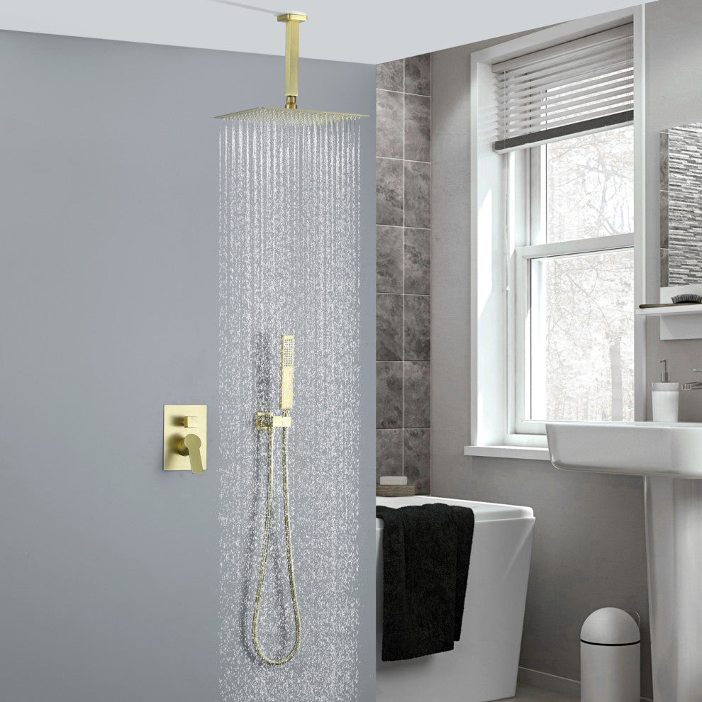 Wellfor Shower Faucet, 12" Ceiling Rain Shower Head With Handheld Combo Set