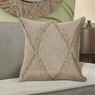 Boho Diamond Tufted Cotton Throw Pillow, Taupe, 20" X 20"