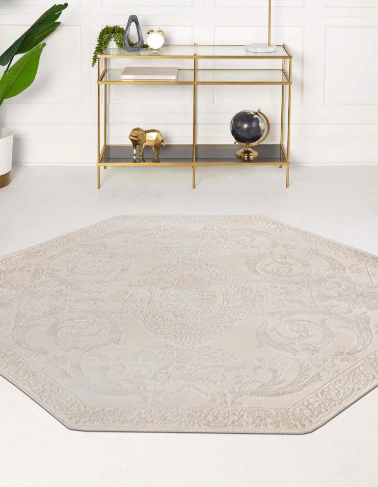 Unique Loom Diana Finsbury Rug, Ivory, 5'3"x5'3" Octagon