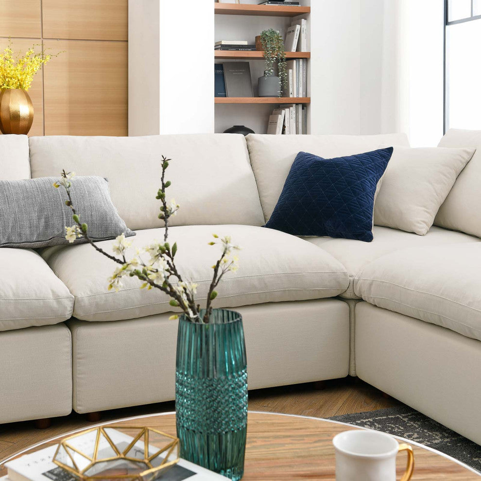 Modular Sectional Deep Sofa Set, Beige, Fabric, Modern, Lounge Cafe Hospitality