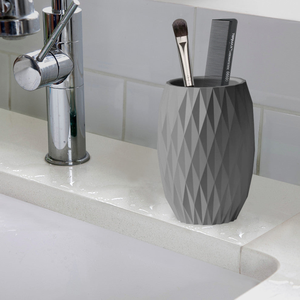 Resin Bath Accessory Set for Vanity Countertops 4 Piece Luxury Ensemble, Grey