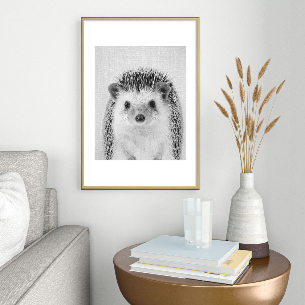 Gal Design Hedgehog Black White Metal Framed Art Print