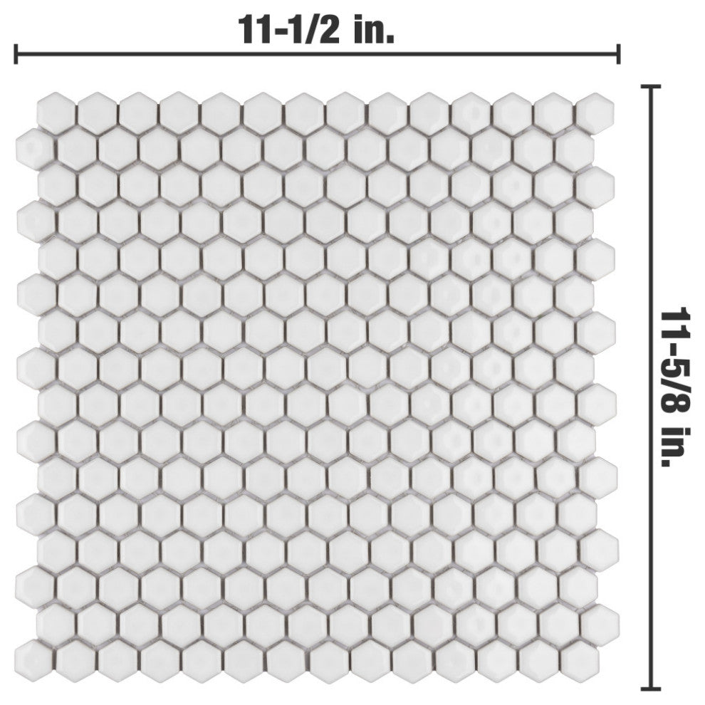 Colmena Hex Porcelain Floor and Wall Mosaic Tile, Glossy White