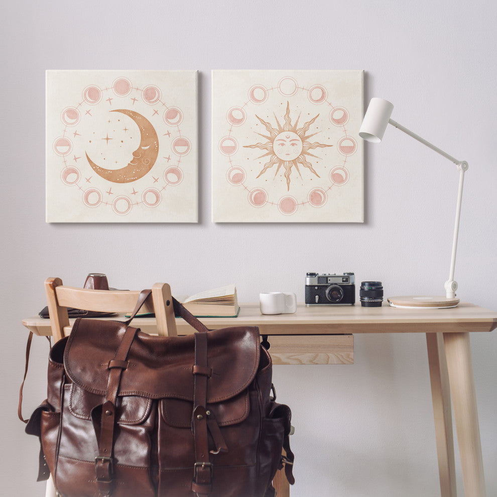 Celestial Sun Moon Phases Astrology Illustration, 2pc, each 24 x 24