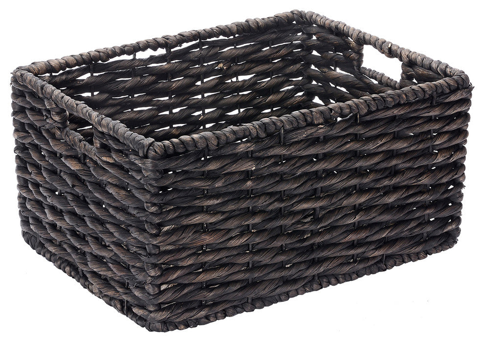Villacera Rectangle Twisted Wicker Baskets Water Hyacinth Nesting Set Black