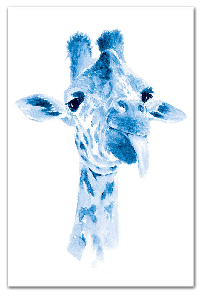 Sassy Blue Giraffe 12x18 Canvas Wall Art