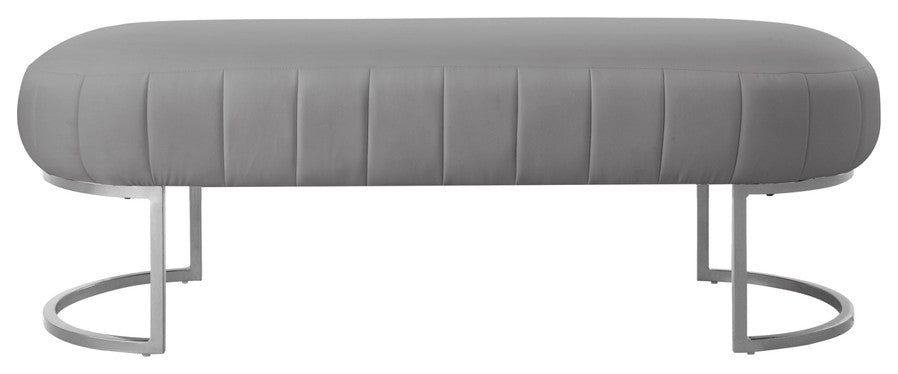 53" Gray and Silver Upholstered Faux Leather Bench