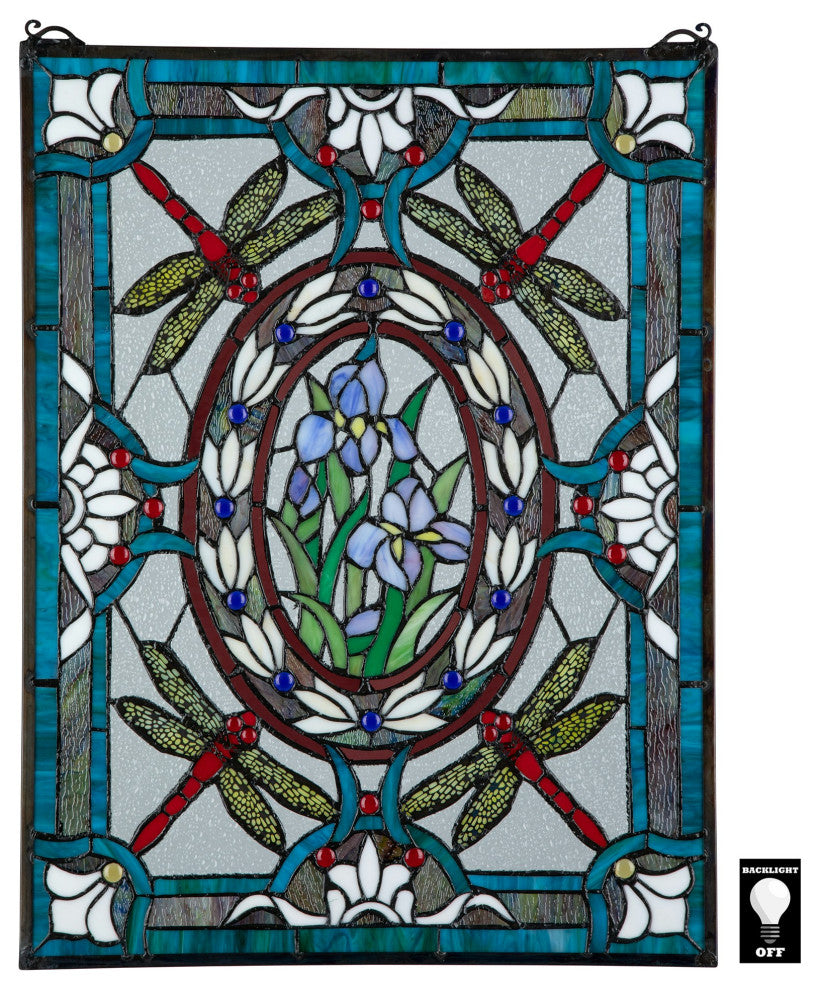 Dragonfly Floral Stained Glass Window
