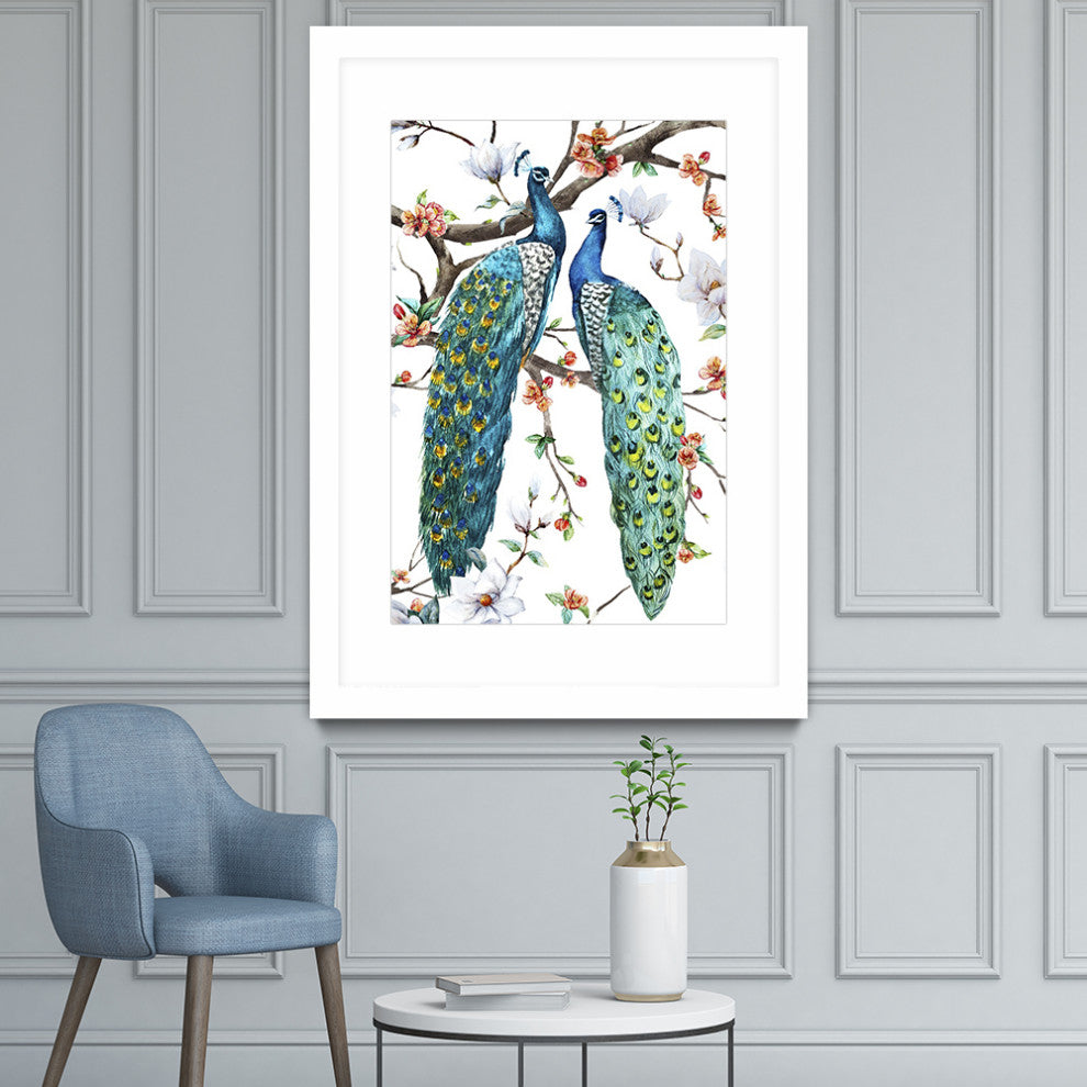 "Paradis Birds I" Matted and Framed, 52"x36"