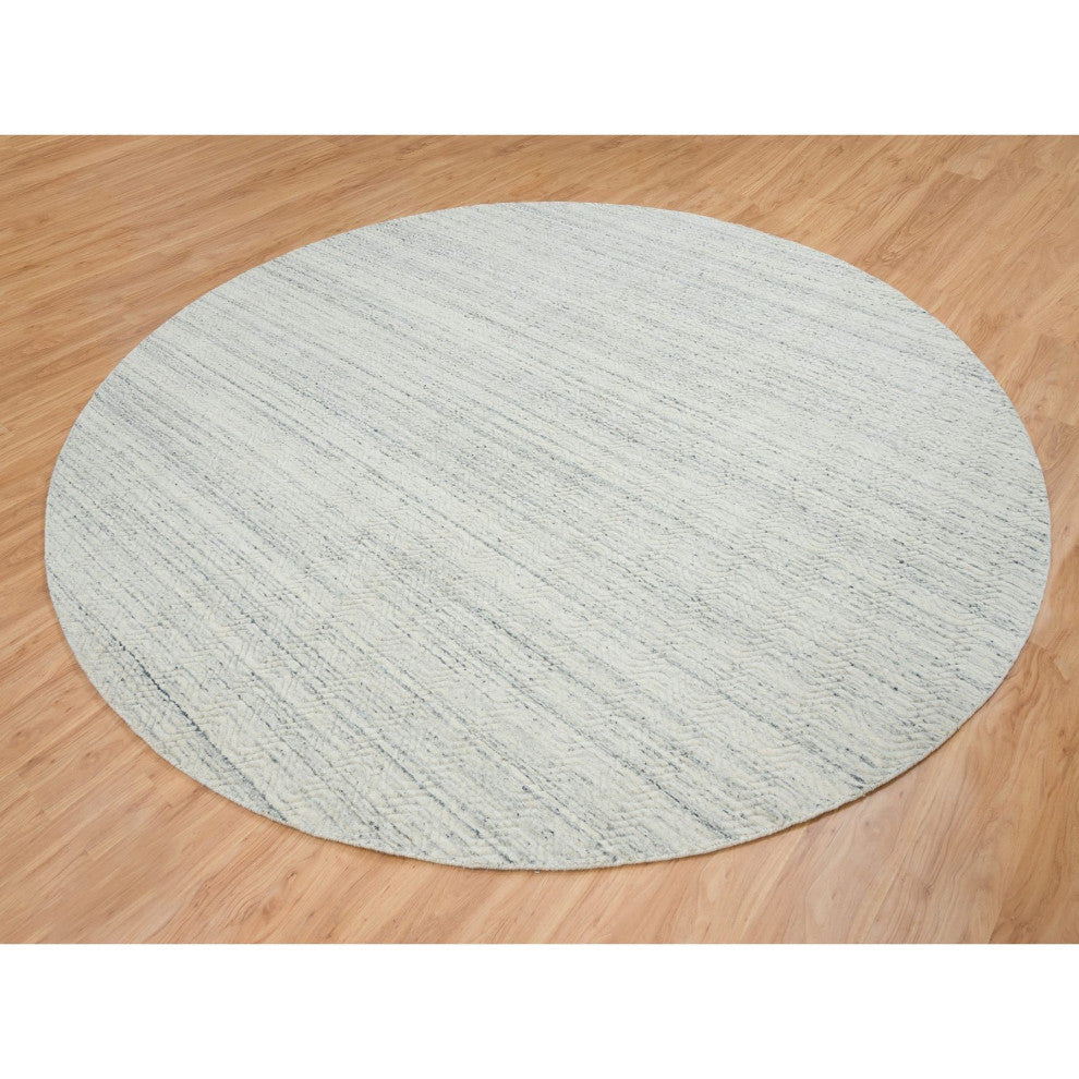 Beige, Organic Wool Modern Design, Hand Loomed, Round Rug, 11'9"x11'9"