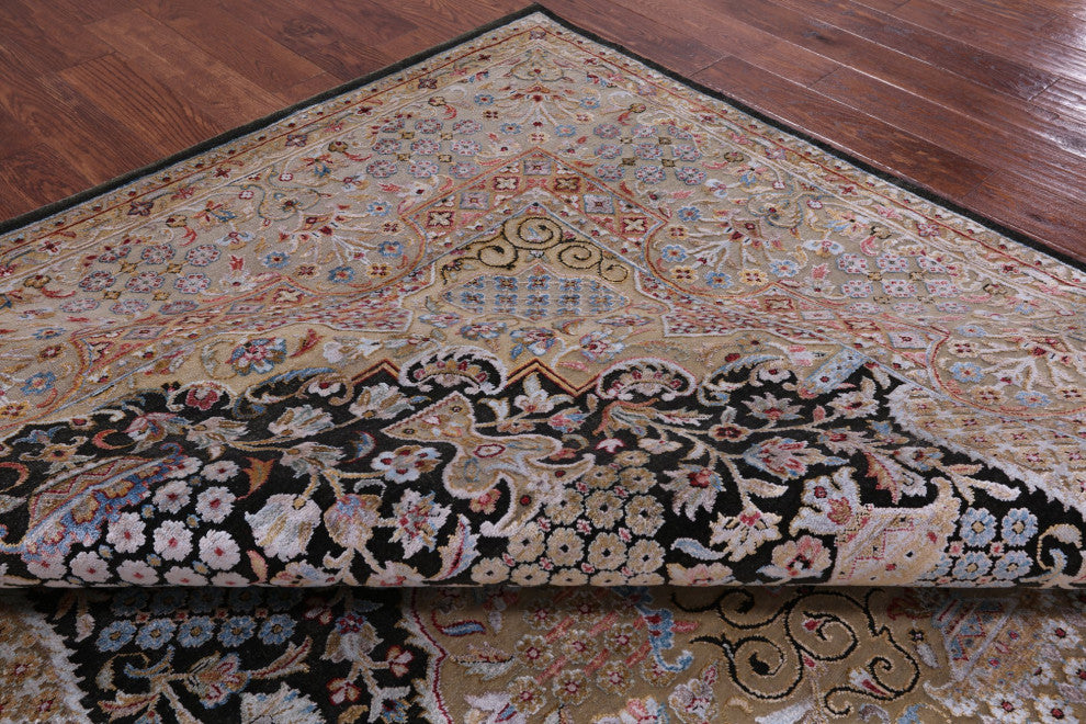 8' 11" X 11' 10" Persian Wool and Silk Hand Knotted Rug Q5963