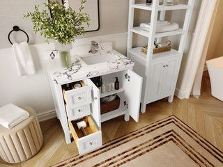 Nashville 36" Right Offset Bath Vanity, White 2" Calacatta Nuvo