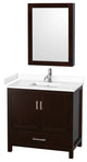36"SGL Vanity Espresso, White Cult. Marble Countertop, Sink, Med. Cabinet